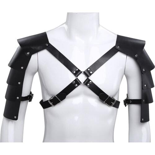 New style mens underwear faux leather adjustable body corset straps shoulder armor buckle tights