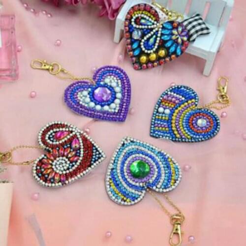 5pcs 5D DIY Diamond Painting Women Girl Bag Jewelry Keychain Pendant Full Special Shaped Drill Embroidery Heart Shape Colorful