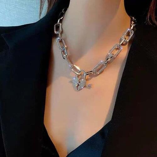 JIJIAWENHUA New Rhinestone Love Pendant Womens Alloy Luxury Jewelry Necklace Dinner Party Fashion Jewelry Accessories