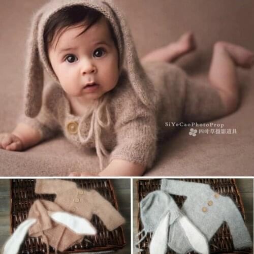 Newborn Photography Props Infant Costume Soft Big Rabbit Ears One Piece Hat suit Studio Shoots Photo Props Clothing Boy Outfit