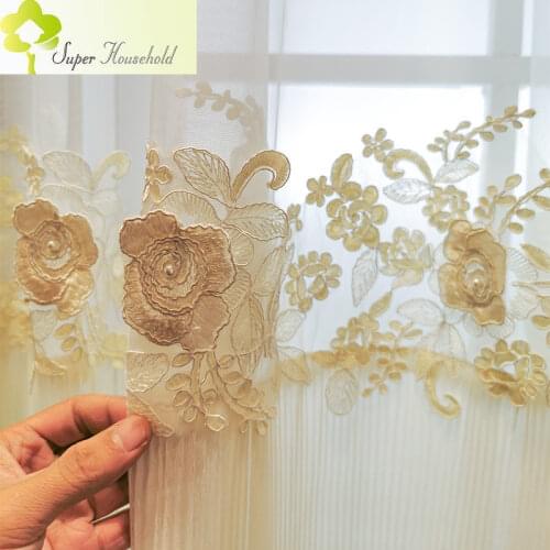 Luxury Embossed Three-Dimensional Flower Tulle Curtains For Bedroom Living Room Elegant Decorative Window Voile Drapes