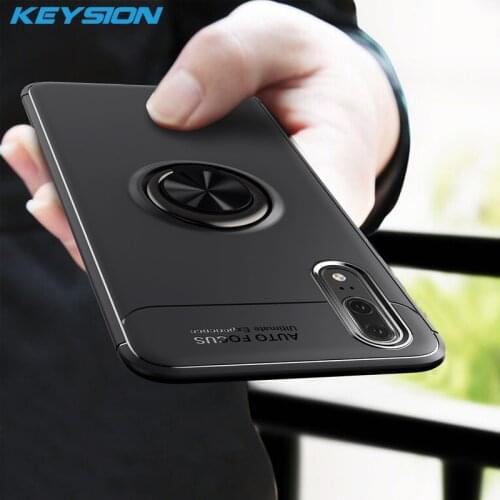 KEYSION Luxury Ring Holder Phone Case For Huawei P20 P20 Pro Magnetic Car Stand Soft Silicone Matte Cover For Huawei P20Pro Capa
