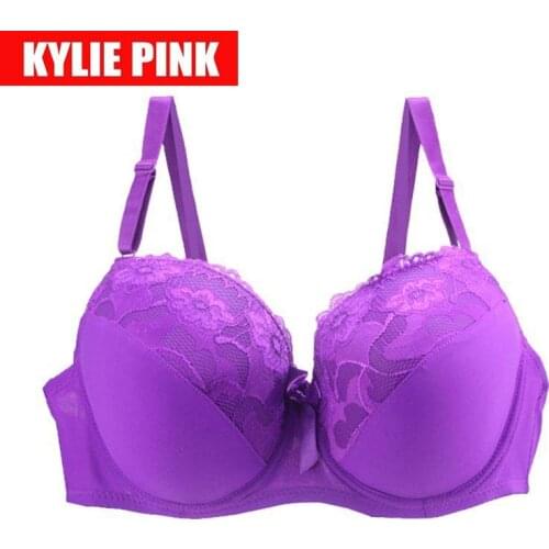 KYLIE PINK Luxury Lace Bras US/UK Plus Size Straps Adjust Bra Lingerie 95 100 Female Plunge Push Up Cotton Bra Underwear