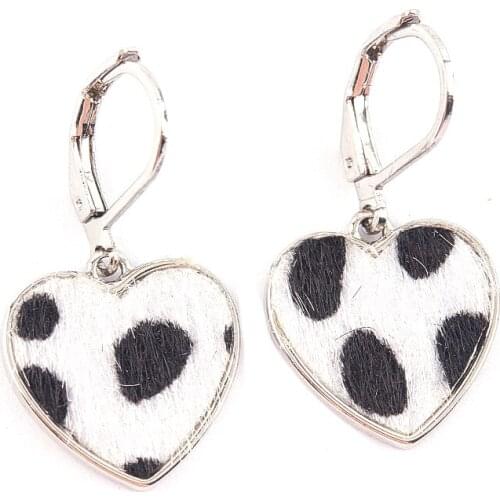 Cow Spotted Love Heart-shaped Plush Earrings Korean Temperament Autumn Winter Women Earrings Retro Cute Fashion Jewelry