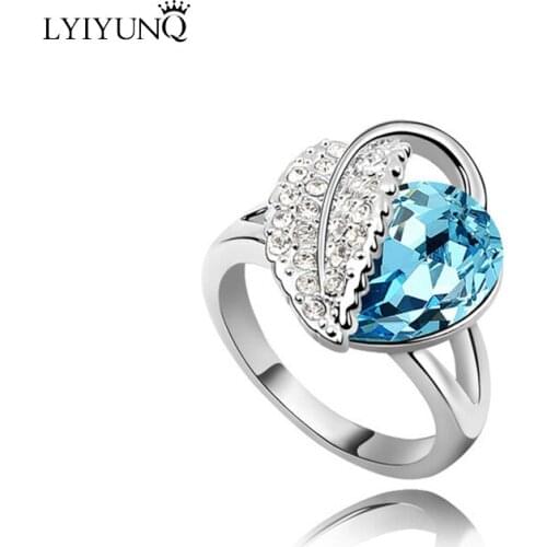 Fashion Brand Silver Plated Plant Jewelry Leaf And Heart Girls White Wedding Rings For Women