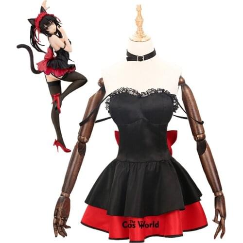 DATE A LIVE Tokisaki Kurumi Cat Sexy Tube Tops Dress Uniform Outfit Anime Cosplay Costumes