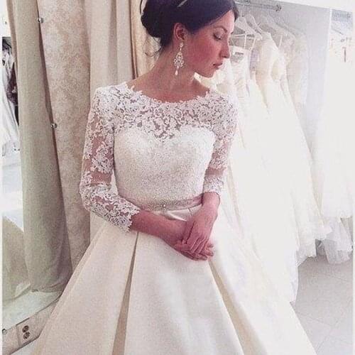 Vestido De Noiva 2020 Wedding Dresses Long A-Line Sleeves Appliques Lace Sexy Backless Wedding Gown Bridal Dresses trouwjurk