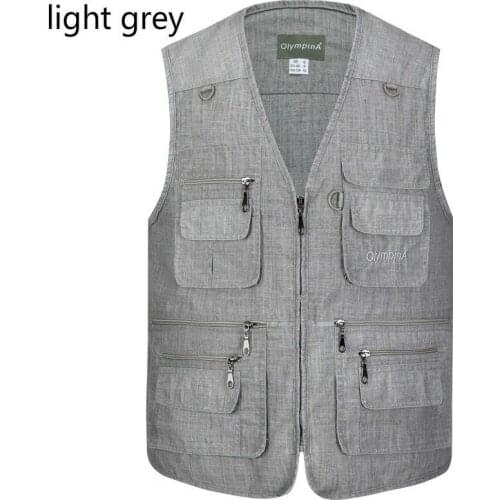 Men Cotton Outdoor Waistcoat Vest Jacket Multi Pocket Summer Thin Sleeveless Multi-Pocket Fishing Photography Vest Thin