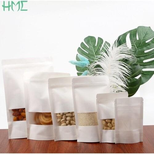 10pcs White Stand up Paper Frosted Window Bag Snack Biscuit Tea Packaging Storage Ziplock Bag Gift Pouches For Jewelry Display