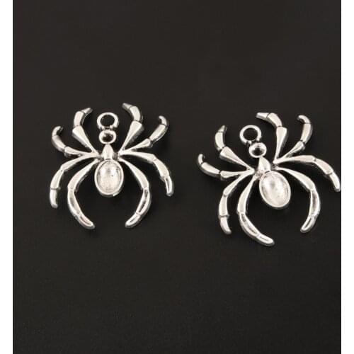 10pcs Silver Color Spider Charms Pendants Creepy Halloween Scary Charms DIY jewelry making A596