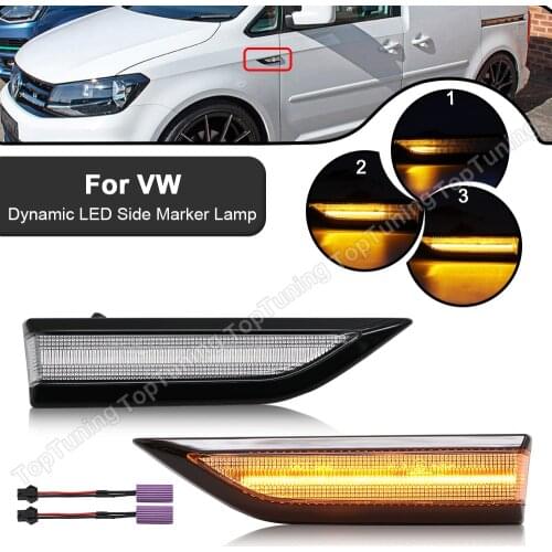 For VW Caddy 2015-2019 2 Pieces LED Dynamic Side Marker Flowing Lamps Car Front Turn Signal Lights Flashing Indicator