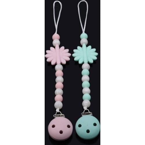 2020 Newborn Feeding Teether Holder Cute Baby Silicone Teething Dummy Pacifier Clip Bead Infant Soother Nipple Strap Chain