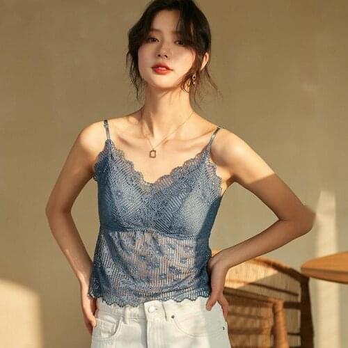 2021 Summer Sexy Crop Top Women Lace Camisole Underwear Bra Pad No Steel Ring Bra Vest Top female
