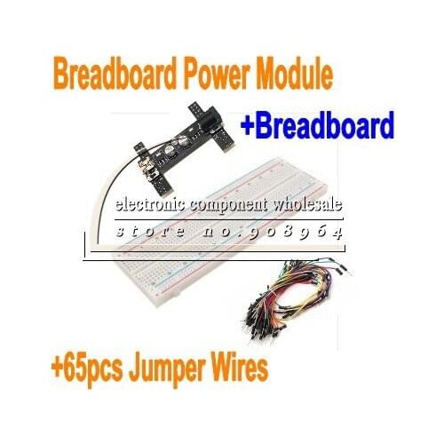 3sets/lot 5V/3.3V 2ways Breadboard power module+1pc 830 point Breadboard+65pcs jumper wire cable