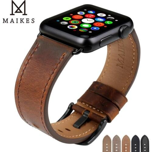 MAIKES Watch Accessories Genuine Leather Dark Brown iwatch Strap 44mm 40mm For Apple Watch Band 42mm 38mm Series 4 - 1 Bracelets