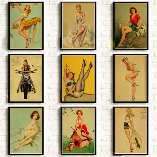 American Retro Poster Pin Up Girl Vintage Prints and Posters Room Cafe Club Bar Wall Sticker Home Decor