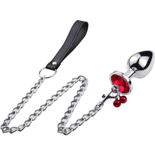 Stainless Steel Slave Sex Anal Plug With Bell Leather Traction Chain S/m/l Buttplug Anal Dilator Adults Sex Toys Anal Stimulatio
