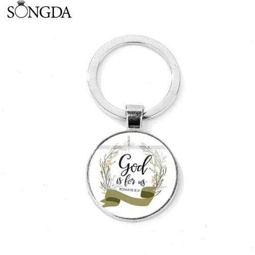 Bible Verse Theme Keychain Religious Christian Faith Inspirational Letter Quote Glass Cabochon Key Chain Ring Party Gift