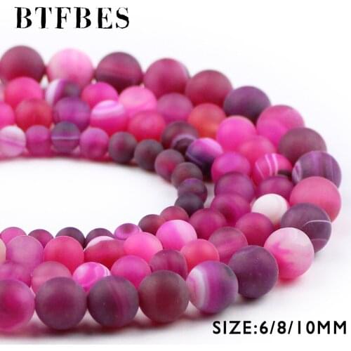 BTFBES Rose Color Matte Stripe Banded Carnelian Beads Natural Stone 6 8 10mm Onyx Round Loose Beads Jewelry Bracelet Making DIY