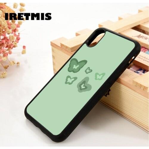 Iretmis 5 5S SE 6 6S TPU Silicone Rubber Phone Case Cover for iPhone 7 8 Plus X Xs 11 12 MINI Pro Max XR Mini Green Butterfly