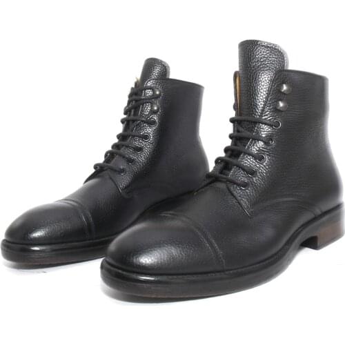 SHENBINS Premium Handmade Black Combat Boots with Super Strong Injected Leather Soles, Military Style Martin Boots