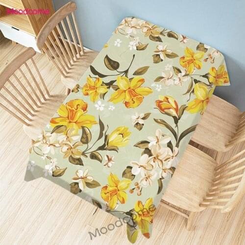 Watercolor Flowers Floral Pattern Decorative Waterproof Cotton Linen Table Cover Tablecloth Spring Color Tapestry Desk Cover