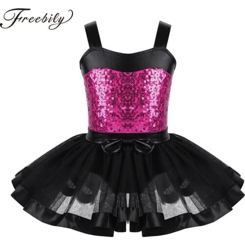 Kids Girls Reflective Sequined Ballet tutu Dress Dancewear Gymnastics Leotard Dress Dancing Ballerina Lyrical Dance Costumes