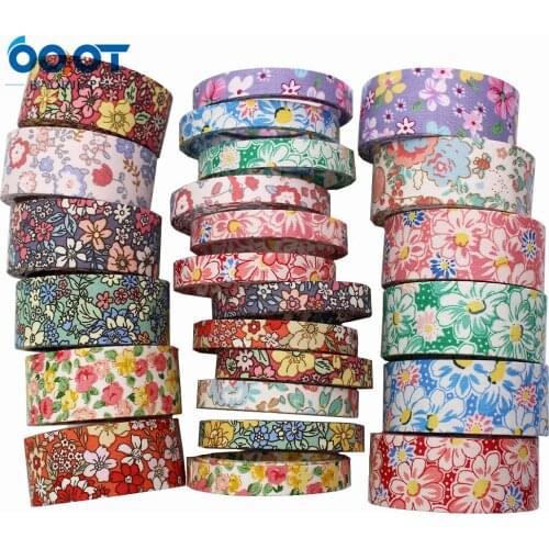 Double-Sided Springtime Flowers Cloth Ribbons 1"(10/25MM) 5Yards Bow Cap DIY Party Gift Packaging Materials L-201126-1362