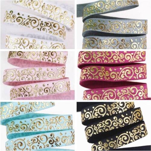 5/8" Gold foil Damask Paisley FOE fold over elastic for hair ties headband accessories welcome custom printed