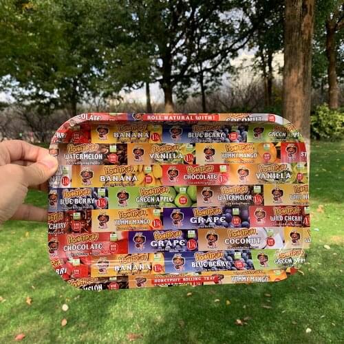 HONEYPUFF Fruit Flavor Style Metal Rolling Tray Tin For Cigarette Paper Different Size Rolling Trays Box Durable Case