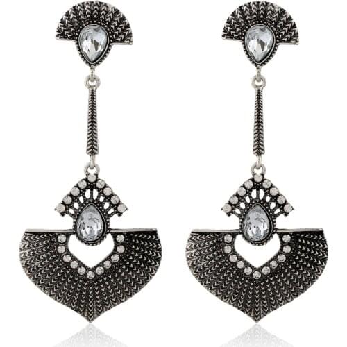 Indian Vintage Oxidized Big Fan Statement Rhinestone Jhumka Drop Earrings for Women Bohemian African Nepal Ears Jewelry