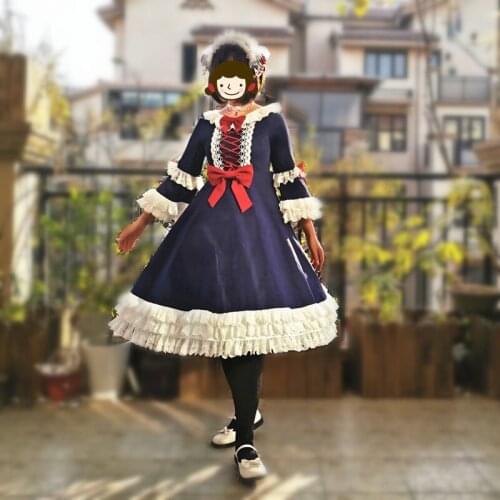 Princess tea party sweet lolita dress lace bowknot v-nekc flare sleeve high waist victorian dress kawaii girl gothic lolita op