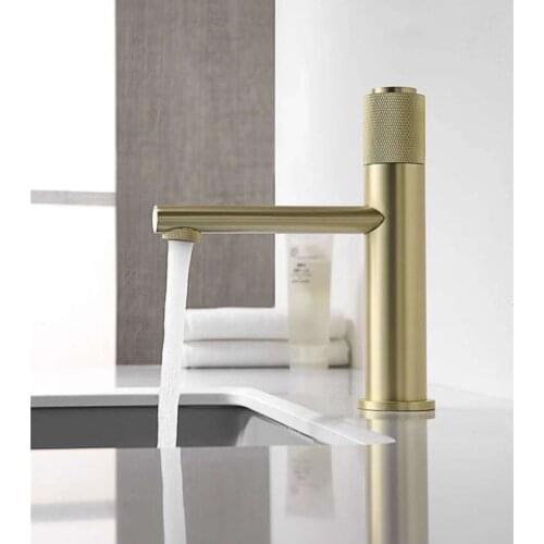 New Brush Gold Bathroom Basin Faucet Key Press Hot And Cold Sink Tap Brass Decked Brass Memory Water Mixer