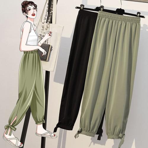 Ice silk chiffon bloomers womens summer thin sports loose anti mosquito large size thin radish wide legs