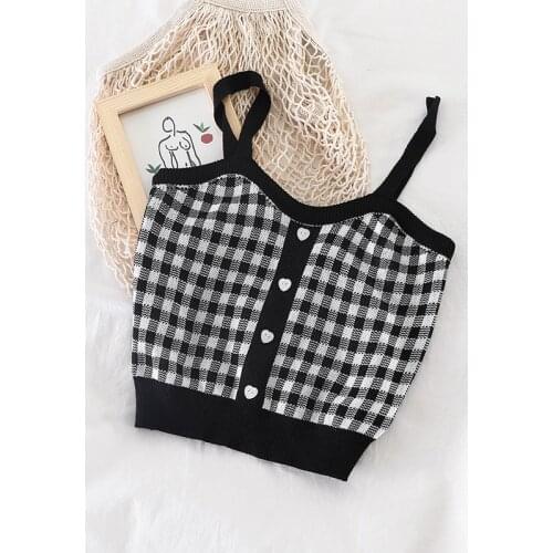 ITOOLIN 2021 Summer Camis Women Cute Plaid Tank Crop Top Corset Knitted Female Cottagecore Stretchy Camisole Soft Girls Bustier