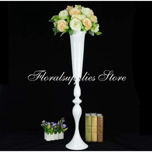 2019 trumpet metal flower vase white flower stand wedding centerpiece table vase for wedding decoration