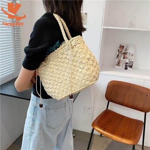 CAREY KEY Fashion Straw Bags Women Handmade Woven Purse Wicker Beach Bag 2021 Summer New Bohemia High Capacity Rattan Bags