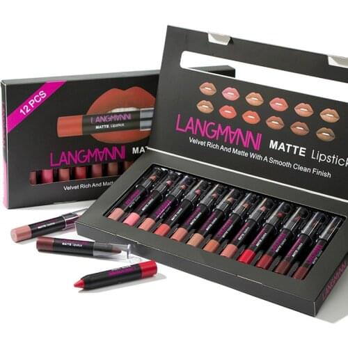 12pcs / lot lip kit Matte lipstick Nourishing Velvet Nude Tint Lipstick Cosmetic Makeup Set