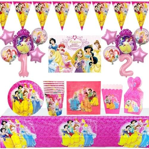 Disney Princess Happy Girls Birthday Party Decoration Set Party Supplies Baby Shower Disposable Tableware Photo Background