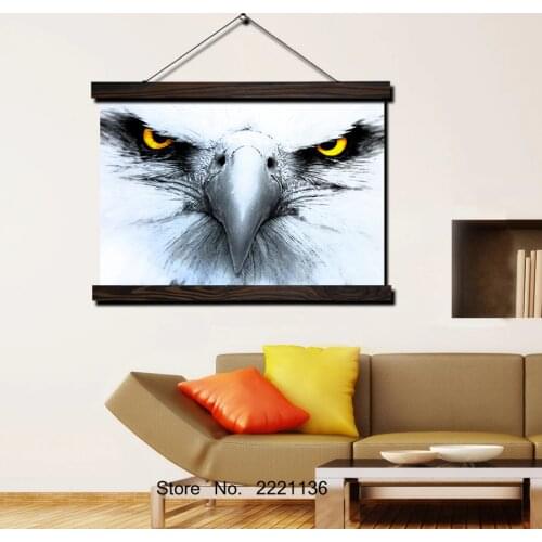 Yellow Eye Black Eagle Scroll Painting Modern Home Framed Hanging Wall Decoration Artworks in High Definition Print Poster