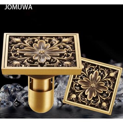 Several Styles 10cm*10cm antique brass square vintage art carved floor drain cover shower waste drainer bathroom accessories