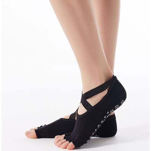 Cross Open Toe Yoga Socks Anti-Slip Breathable Quick-Dry Ladies Ballet Dance Cotton Gym Fitness Sports Yoga Socks Slippers