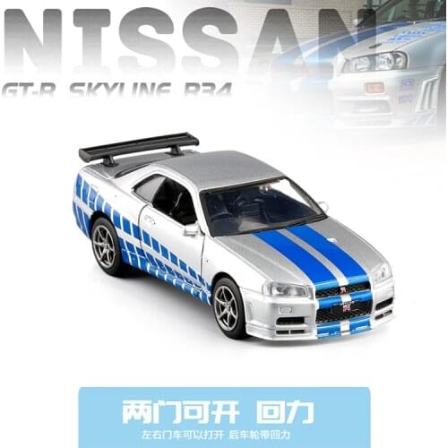 NEW 1/36 scale NISSAN Skyline GTR R34 Diecasts & Toy Vehicles Metal Toy Car Model High Simulation Pull Back Collection Kids Toys