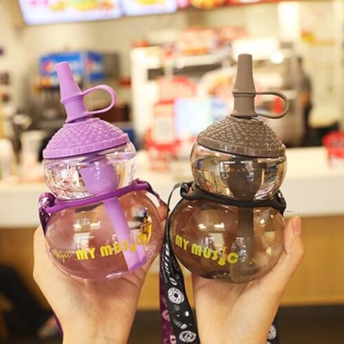 New 480mL Gourd Shape Plastic Cup with Straw and Strap Creative Cute Calabash Traveling Hiking Biking Outdoor Child Plastic Mugs