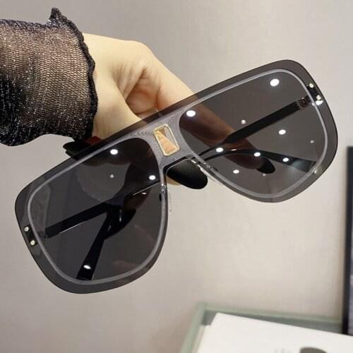 Vintage Oversized Rimless Square Sunglasses For Women New Luxury Brand One Piece Gradient Sun Glasses Female Elegant Alloy Shade