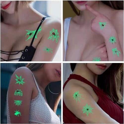 Spider Cobweb Luminous Tattoo Halloween Party Temporary Body Sticker Disposable Waterproof Tatouage Temporaire for Women Kids