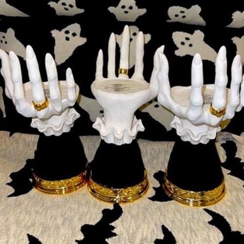 Halloween Candle Holder Candlestick Resin Candle Utensils Horror Decor Witch Hand Stand Single Wick Halloween Decorations Home