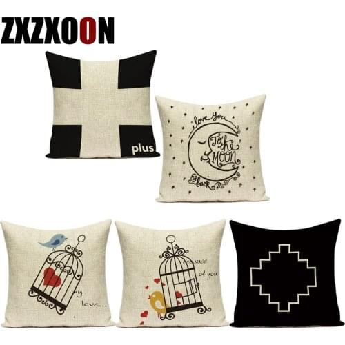 Simple Decorative Pillows Case Black White Geometric Square Polyester Cushion Cover for Sofa Home Living Room Almofadas