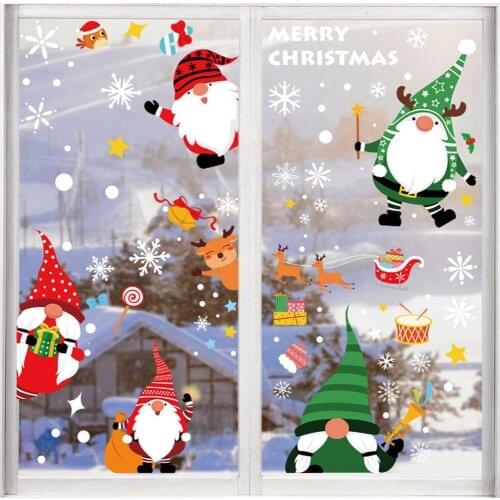 Christmas Window Glass Electrostatic Sticker Santa Claus Decoration Sticker 2022 New Year Decoration