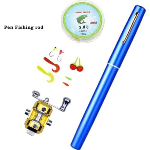 Fishing Rod Reel Combo Set Mini Telescopic Portable Pocket A+1.6m Pen Fishing Rod Pole+Alloy Reel+Lures Baits+Jig Hooks Tool Kit